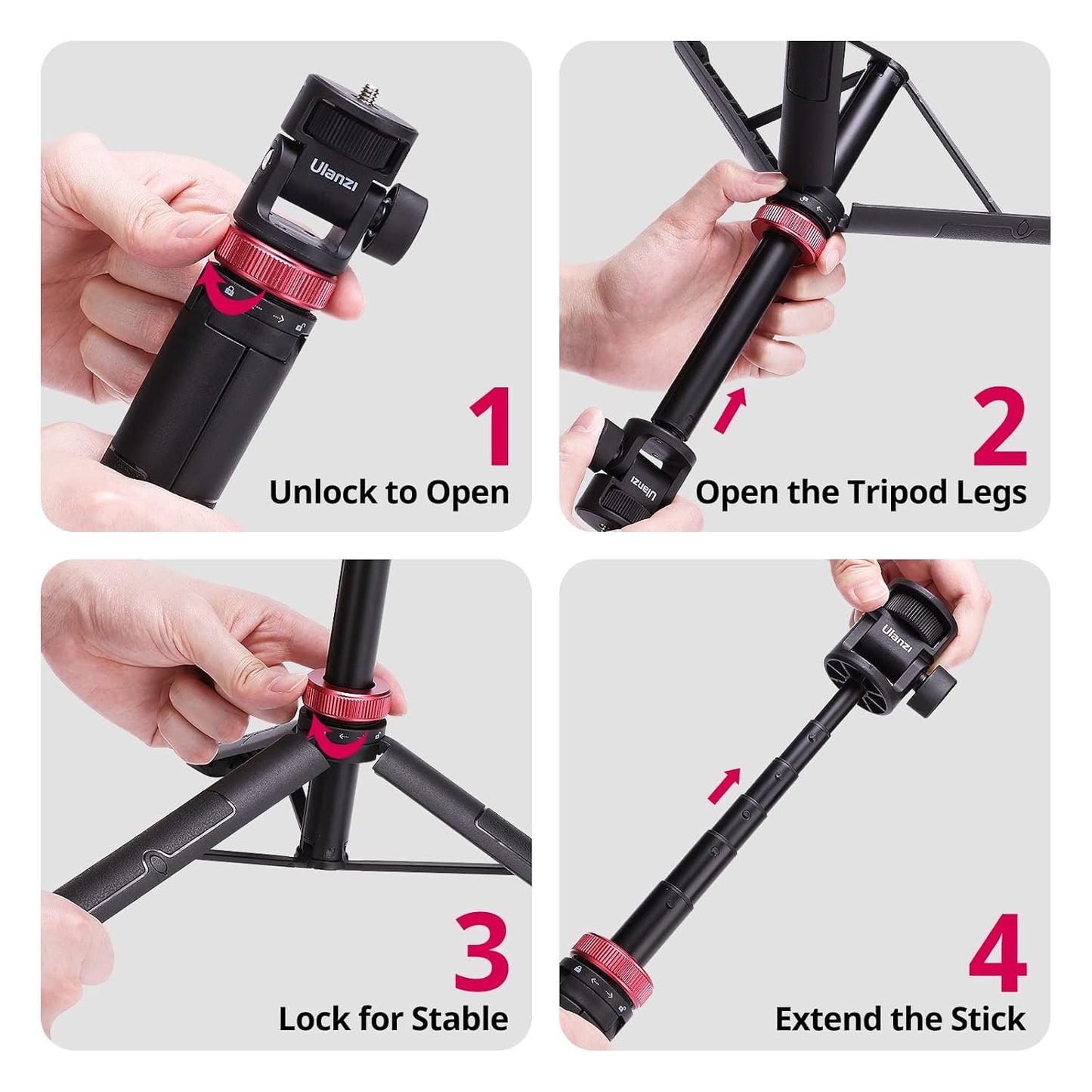 ULANZI MT-71 59in Tripod Selfie Stick, Magnetic QR, 1/4'' Screw for DJI Pocket 3
