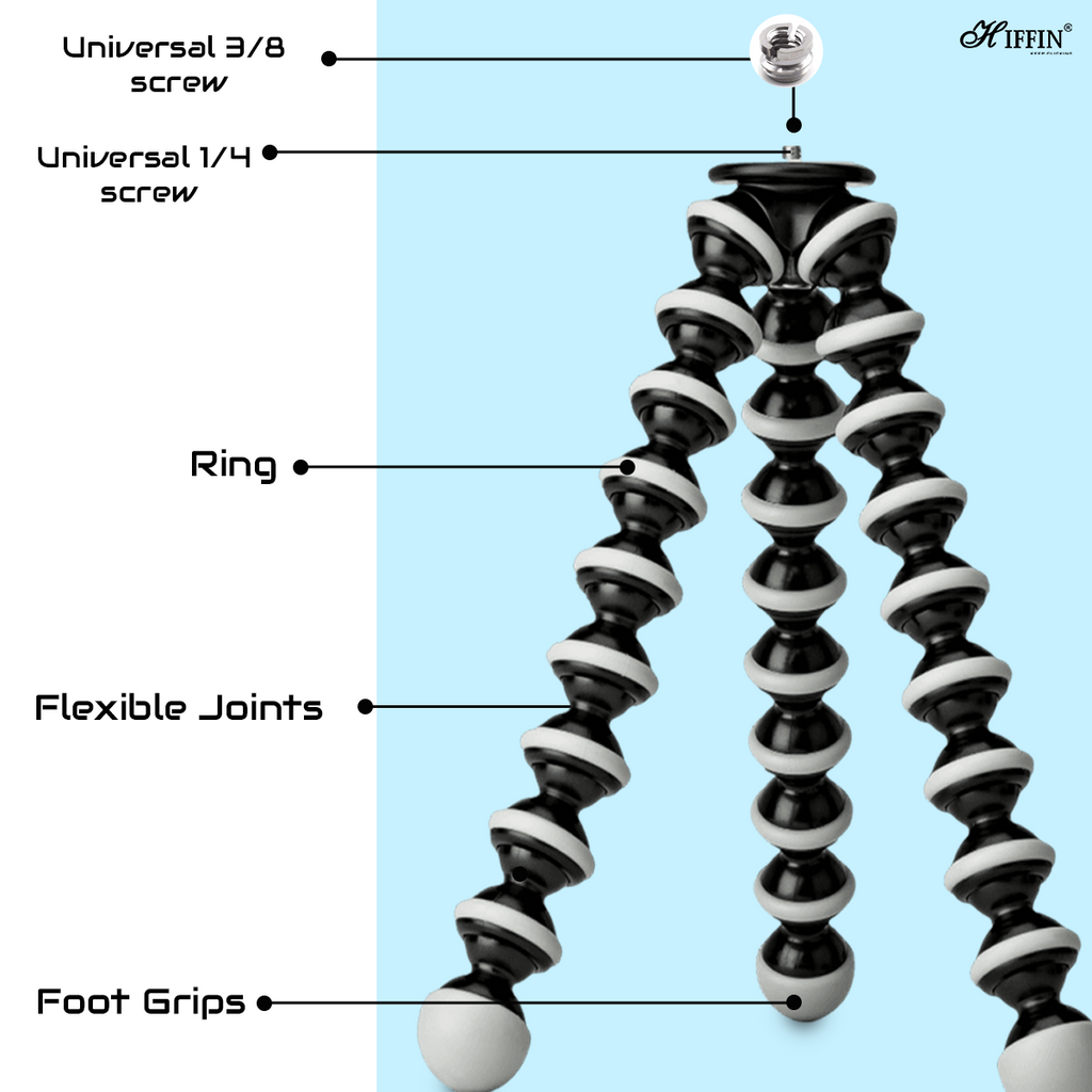 HIFFIN® Tripod Jambo (13 Inch Height with 4.3 INCH Holder) Fully Flexible Foldable Octopus Stand for All Smartphone & DSLR Camera's (MAX Load 5 KG) Use in Photography