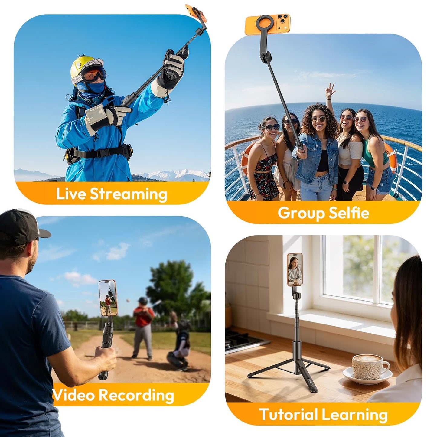 ULANZI SK27 (Magsafe) Magnetic Phone Tripod 165 cm, Selfie Stick w Bluetooth & 25N Magnet
