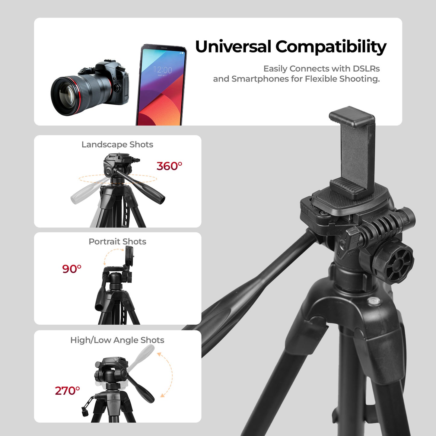 HTR-500 1700mm Lightweight Tripod | 5kg Load | DSLR & Mobile Stand