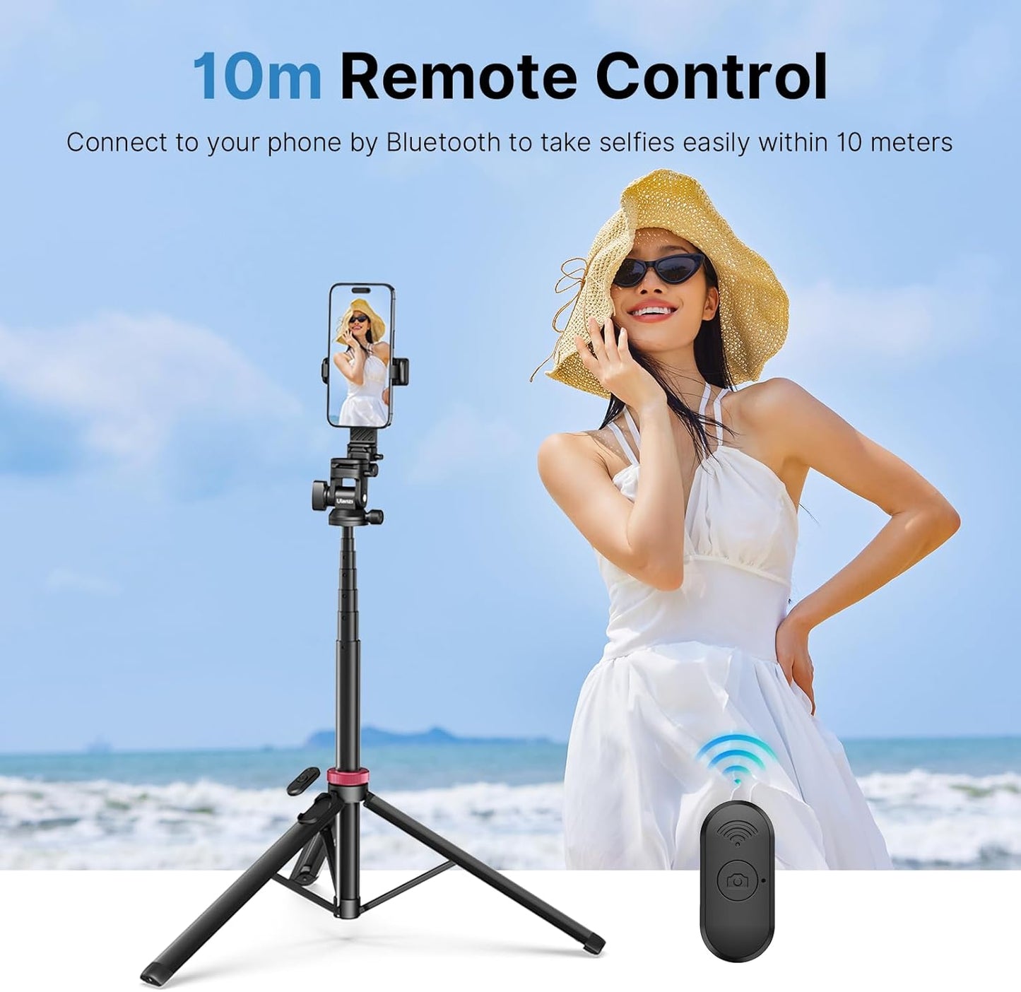 ULANZI MT-78 72.83" Extendable Phone Tripod, Metal Selfie Stick Stand with 360° Head