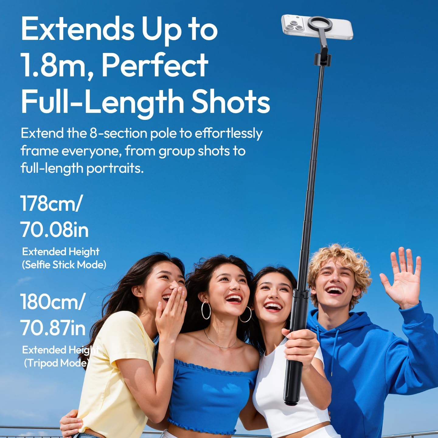 ULANZI SK-21,  71'' Magnetic Selfie Stick Tripod w Remote, Auto Open