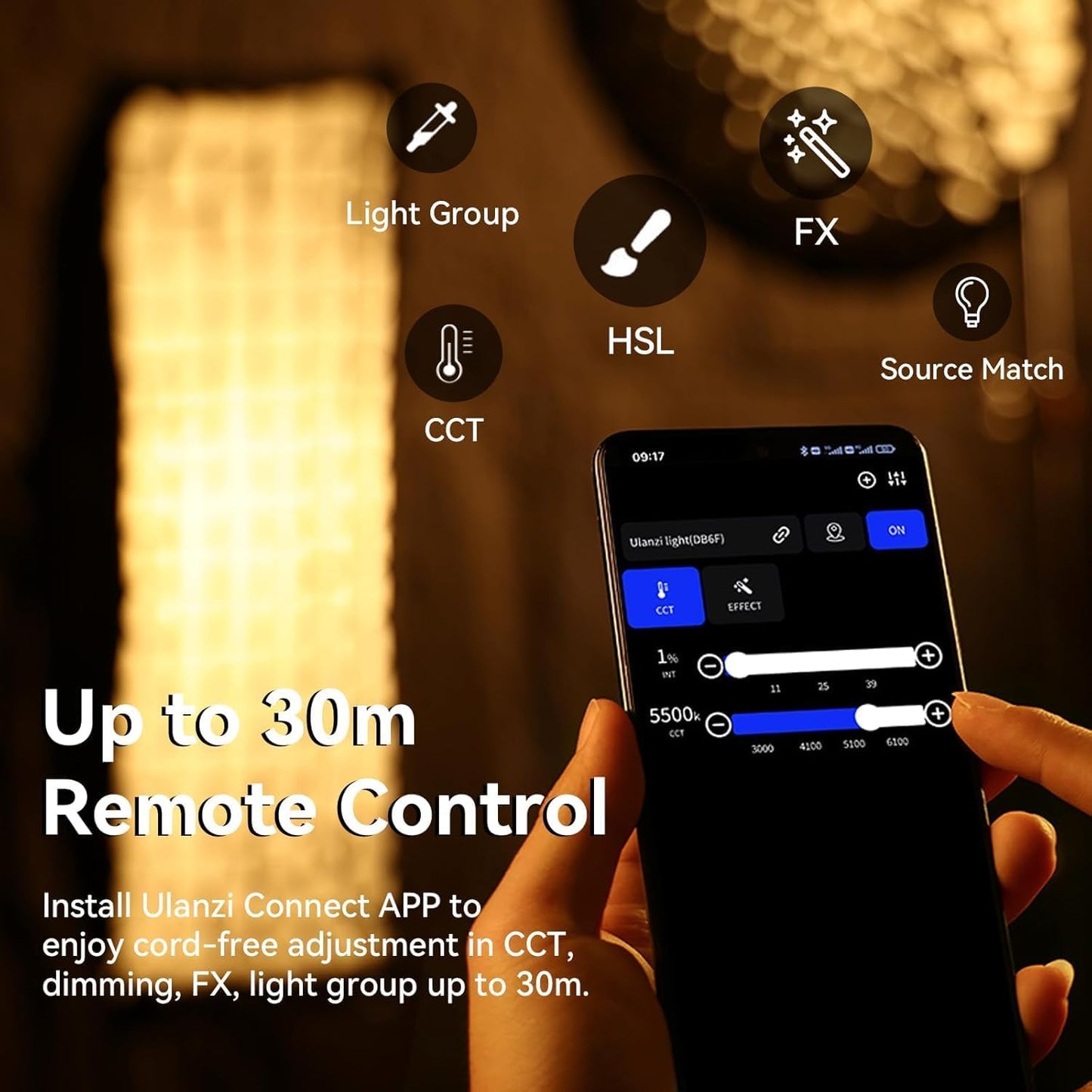Ulanzi VL-200Bi, Bi-Color LED COB Light 2700K-6500K w/ App Control