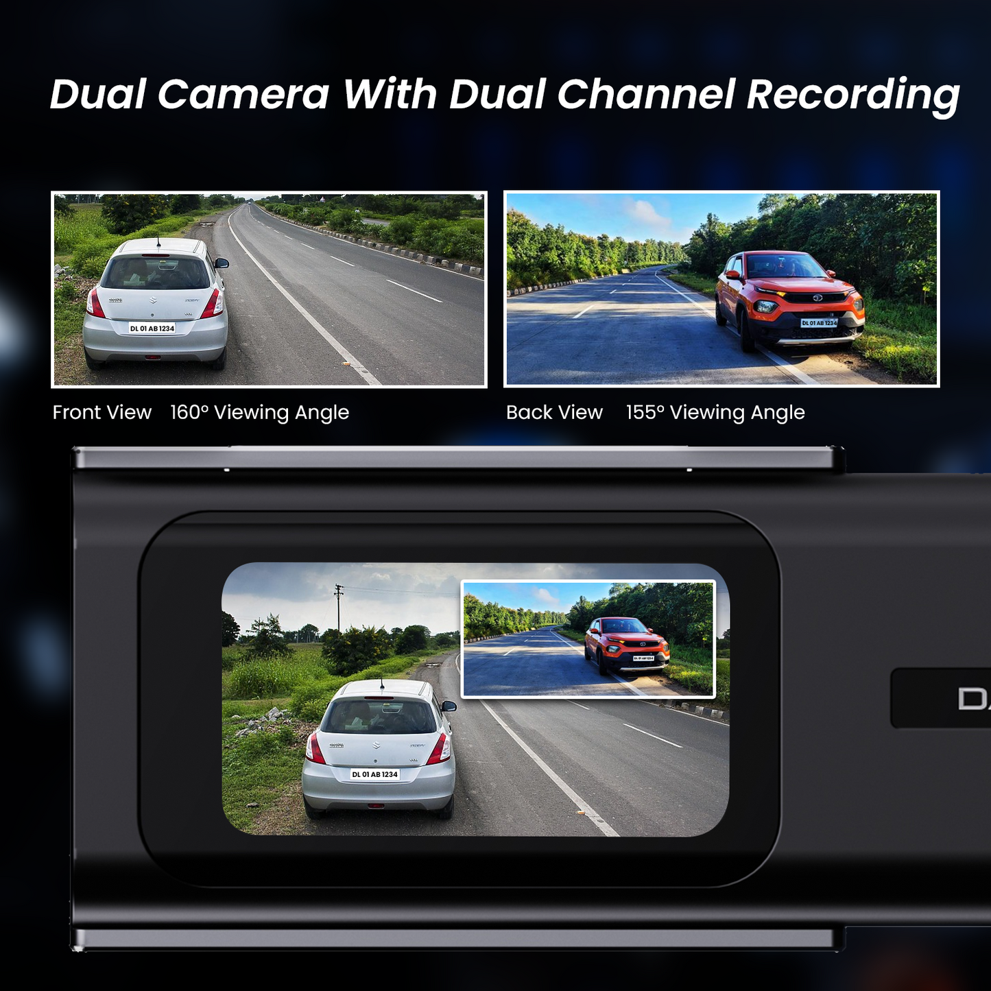 RoadCam X2 4K Front + 1080P Rear Dashcam, Night Vision, WiFi, G-Sensor