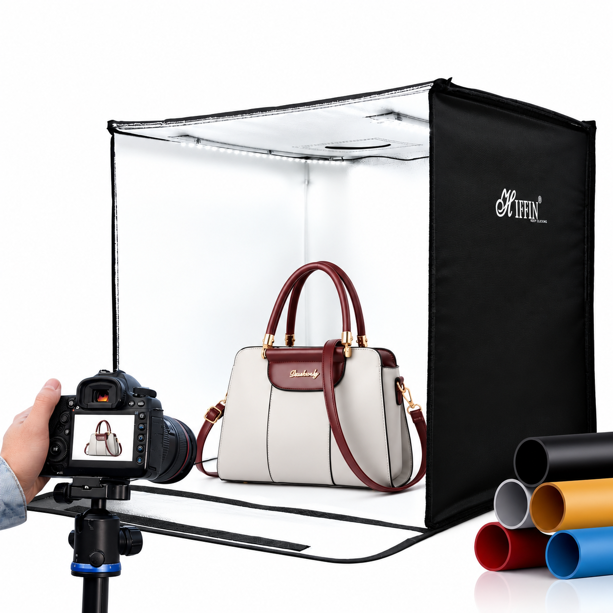 HIFFIN 60X60Cm Professional Photo Studio Portable Light Tent with Two Magnet Led Strips