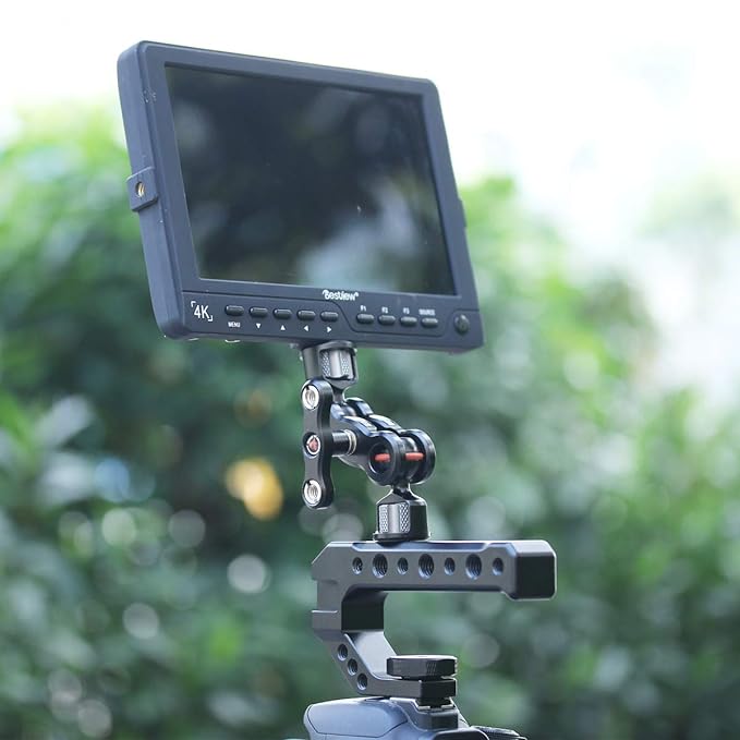 UURig R005 Camera Hot Shoe Top Handle Grip, Universal Video Stabilizing Rig W 3 Cold Shoe Adapters for Sony A7III to Mount Microphone, LED Light, Monitor, Easy Low Angle Shots Metal,Black