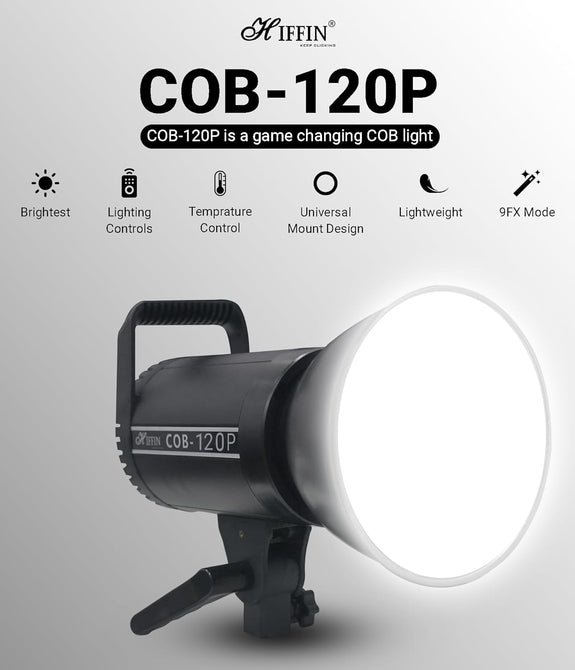 HIFFIN COB-120P Professional 120W LED Video Light for Studio Film Recording, 3200K-5600K Dimmable with Remote Control