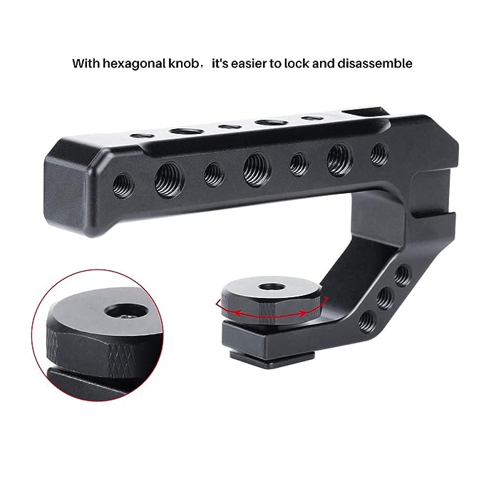 UURig R005 Camera Hot Shoe Top Handle Grip, Universal Video Stabilizing Rig W 3 Cold Shoe Adapters for Sony A7III to Mount Microphone, LED Light, Monitor, Easy Low Angle Shots Metal,Black