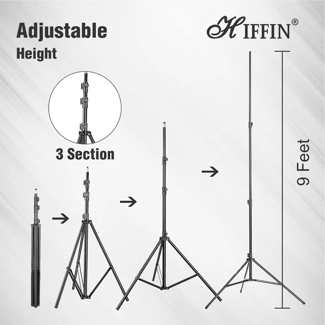 HIFFIN® Heavy-Duty Light Stand (9 feet) for Ring Light, Reflectors, Ph