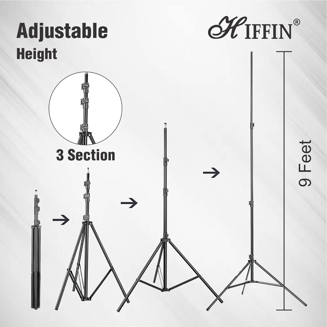 HIFFIN® Heavy-Duty Light Stand (9 feet) for Ring Light, Reflectors, Photo & Video Studio Shooting (Portable, Foldable)