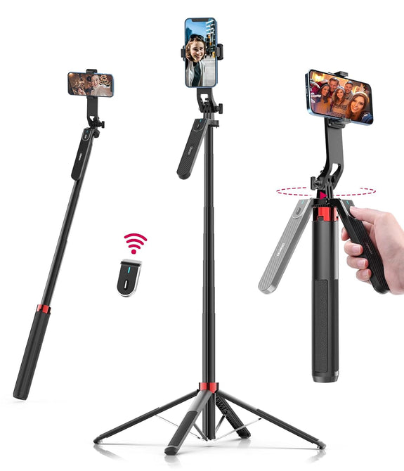 ULANZI MA09 Extendable Phone Tripod, 71" Selfie Stick Phone Vlog Tripod Stand Quadrapod with All in 1 Phone Clip, Travel Tripod Phone Holder with Rechargeable Remote for iPhone Sony Canon GoPro
