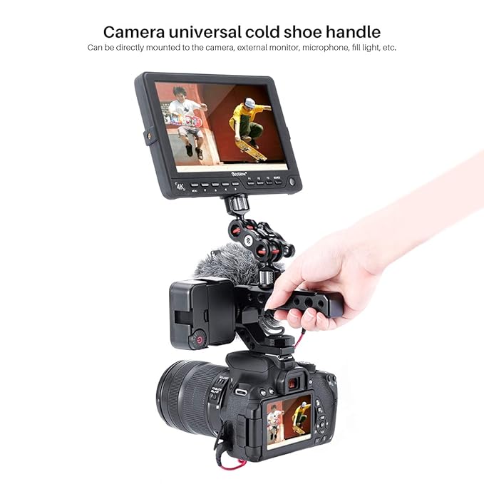 UURig R005 Camera Hot Shoe Top Handle Grip, Universal Video Stabilizing Rig W 3 Cold Shoe Adapters for Sony A7III to Mount Microphone, LED Light, Monitor, Easy Low Angle Shots Metal,Black