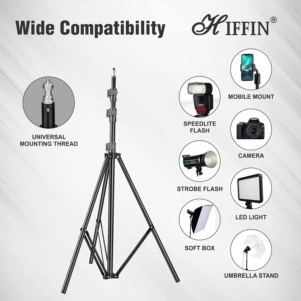 HIFFIN® Light Stand Kit feet (2 Light Stands) Metal Colour Black