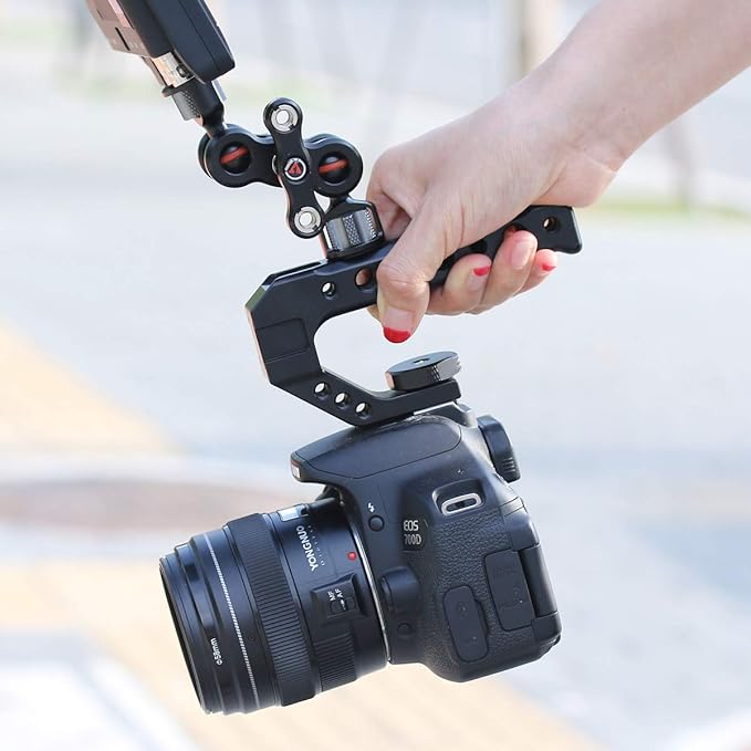 UURig R005 Camera Hot Shoe Top Handle Grip, Universal Video Stabilizing Rig W 3 Cold Shoe Adapters for Sony A7III to Mount Microphone, LED Light, Monitor, Easy Low Angle Shots Metal,Black