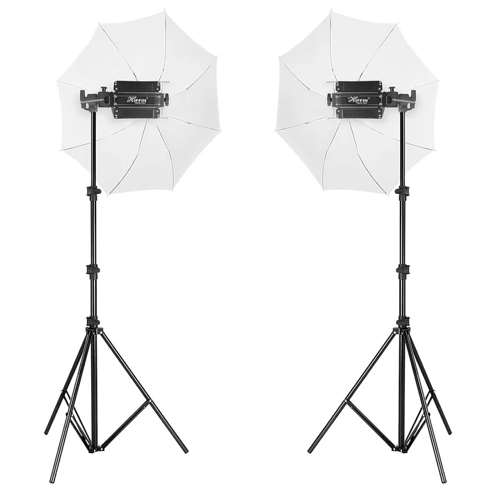 HIFFIN 350w Porta Led Light Kit Set Of 2, 14ft Light Stand And Umbrella
