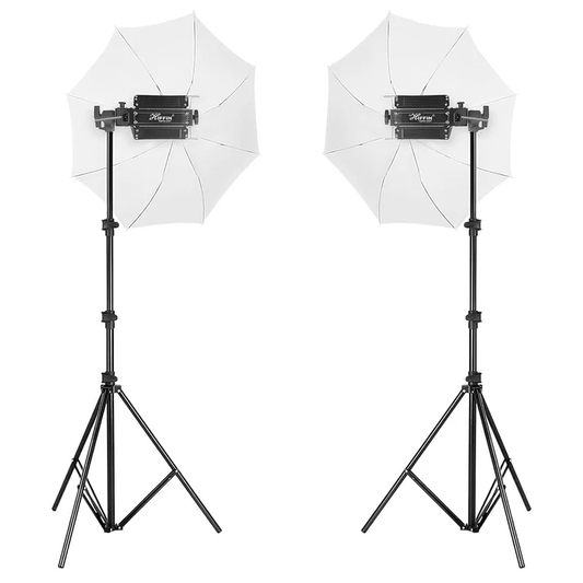 HIFFIN 350w Porta Led Light Kit Set Of 2, 14ft Light Stand And Umbrella