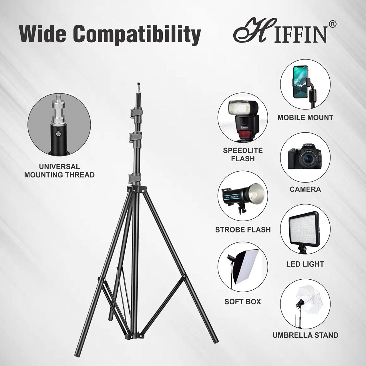 HIFFIN® Heavy-Duty Light Stand (9 feet) for Ring Light, Reflectors, Photo & Video Studio Shooting (Portable, Foldable)