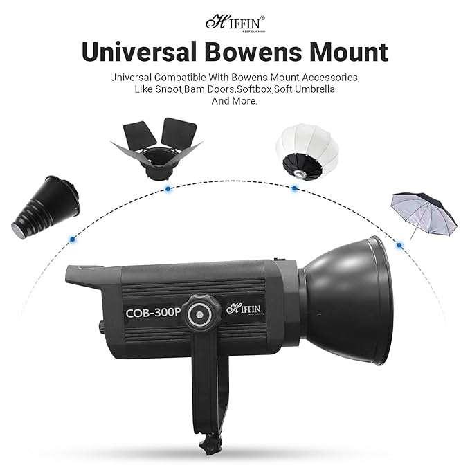 HIFFIN COB-300P Professional 300W LED Video Light for Studio Film Recording, 2800K-6800K Dimmable with Remote Control, Widely Used for Photography and Videography