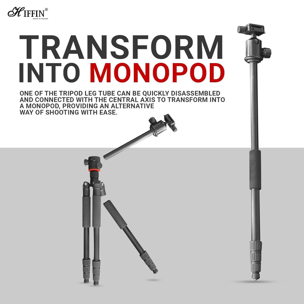 HIFFIN HTR-540 Professional Special Quality 72 inches (182cm) Camera Travel Tripod Monopod with 360 Degree Ball Head, 1/4-inch Quick Shoe Plate and Bag for DSLR Camera up to 5 kilograms