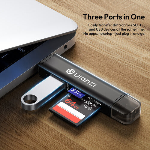 ULANZI CR1 3-in-1 Card Reader, USB-C/USB-A to SD/TF Memory Card Adapter for Camera