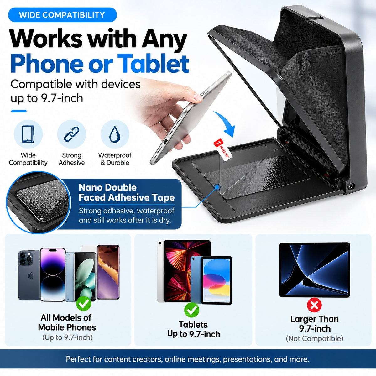 TP7 (9.7") Portable Teleprompter for Camera, Phone & Tablet with Bluetooth Remote