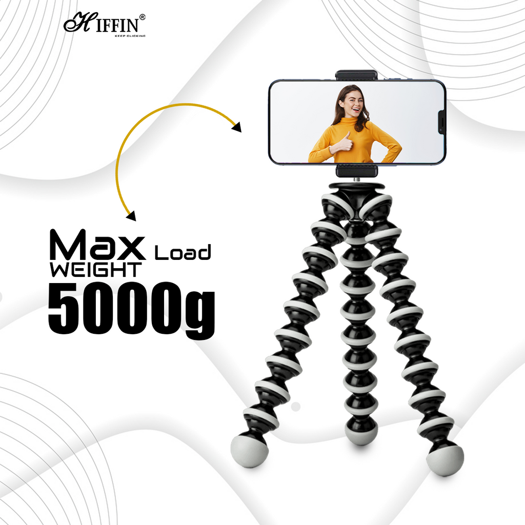 HIFFIN 13 inch Jumbo Flexible Gorillapod Tripod with Mobile Attachment for DSLR, Action Cameras & Smartphones(Black)(Gorilla Jumbo Tripod 13 + 3 inches with Holder R)