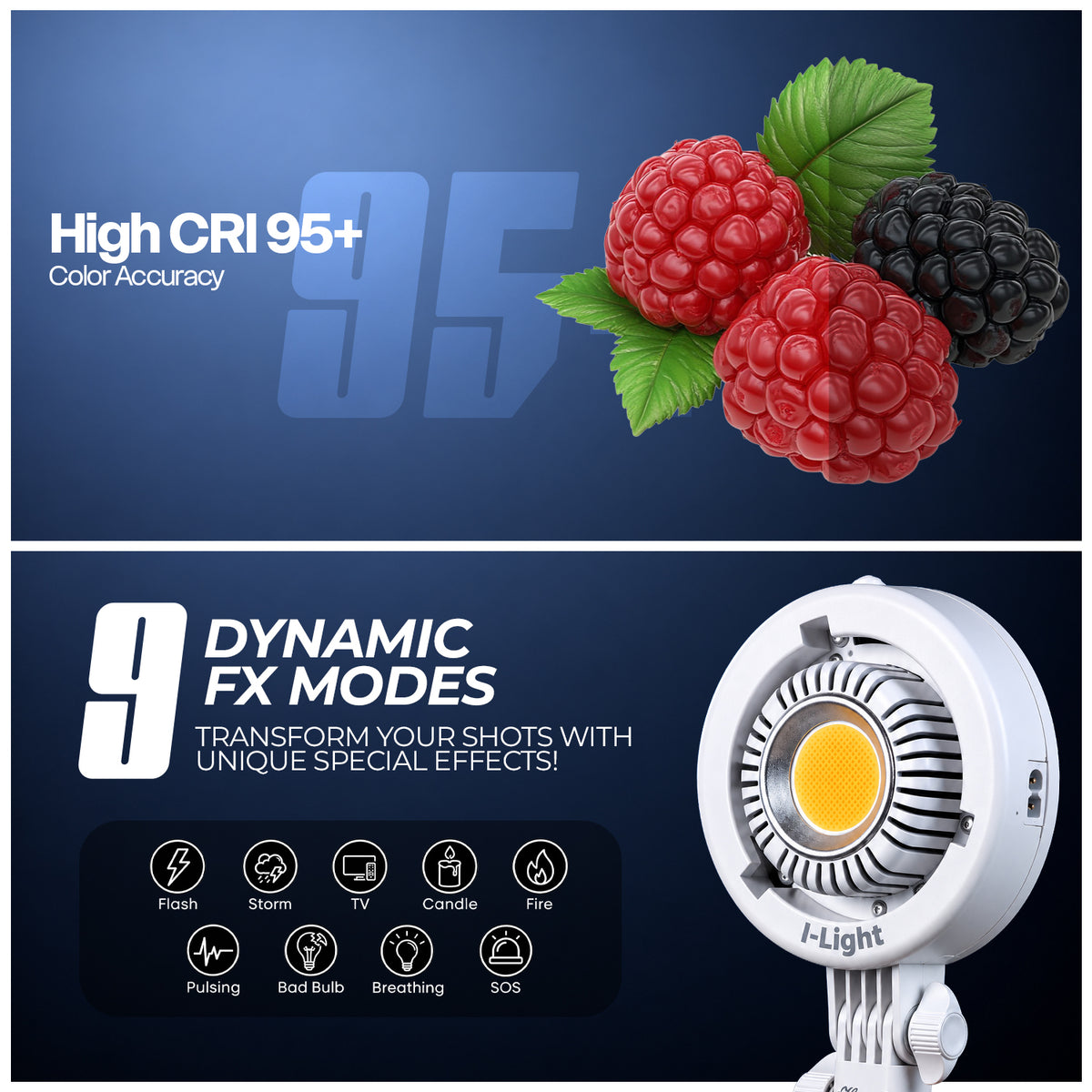 I Light 150W LED Studio Light, 2700K-6500K CCT, CRI 95+, App Control