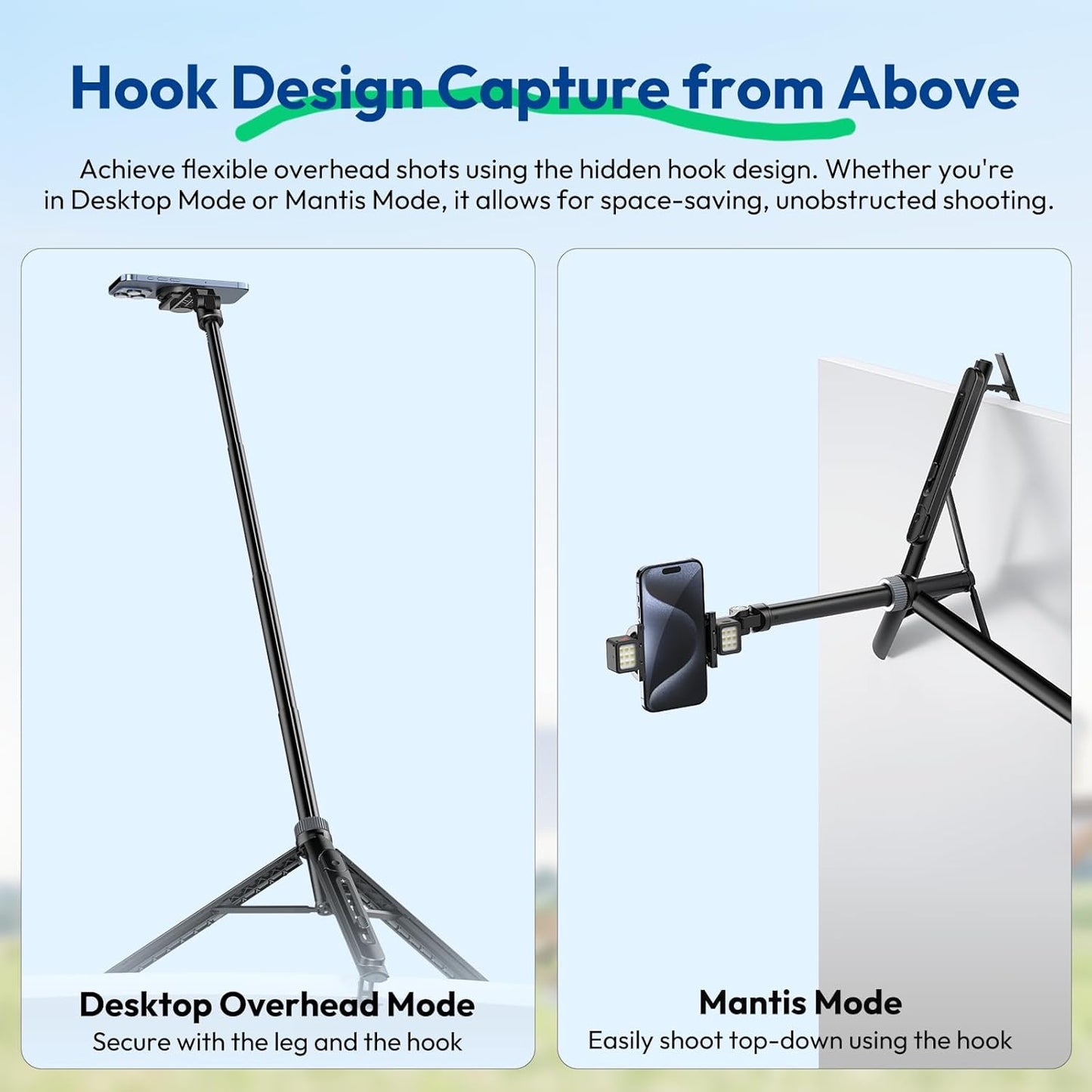 ULANZI TT88 Magnetic Tripod 57" Selfie Stick w/ Remote & Cold Shoes