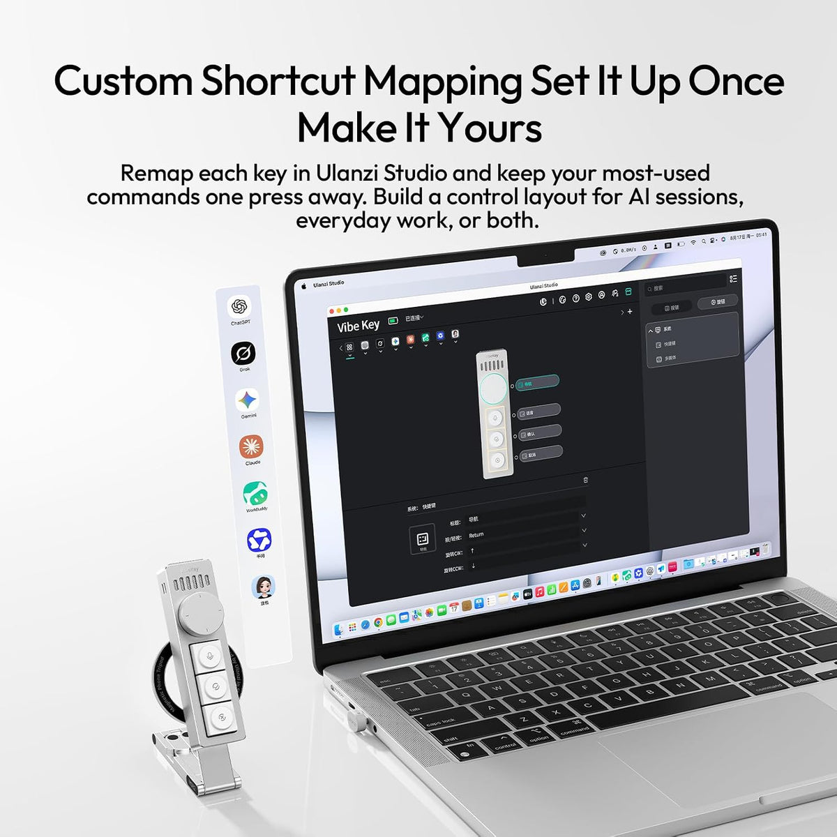 Ulanzi AU05 Wireless AI Keyboard with Microphone | 3 Buttons & 1 Dial | One-Touch Voice Dictation
