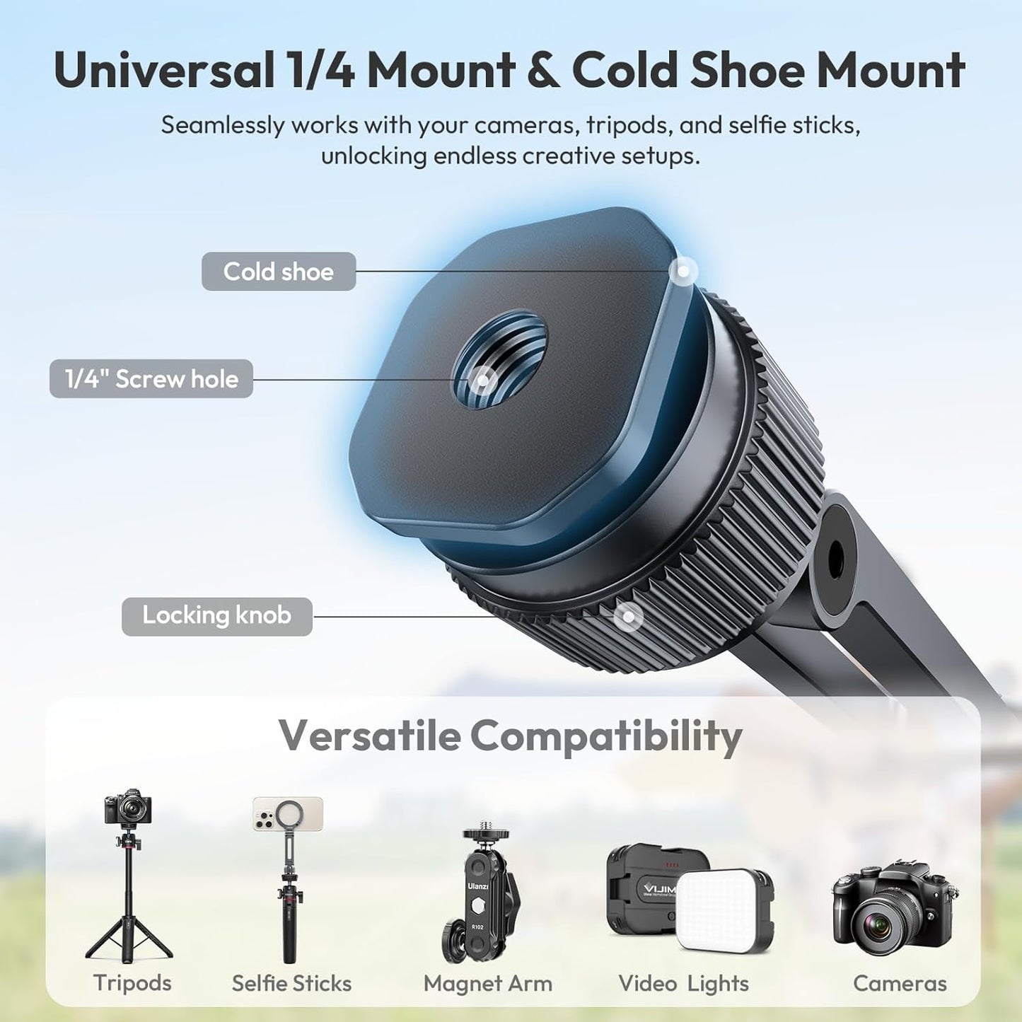 MA07 Magnetic Phone Tripod Mount for Magsafe, Aluminum Mount 1/4" Screw, Cold Shoe