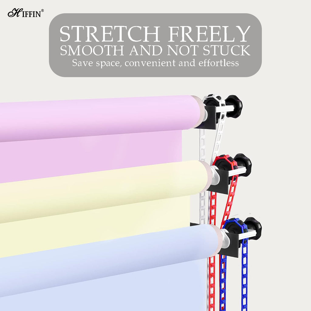 HIFFIN Photography 3 Roller Backdrop Stand & Wall Mount, Manual Background Roller Support System with 2 Tri-fold Hooks, 6 Expand Bars, and 3 Chains for Conveniently Holding 3 Backdrops