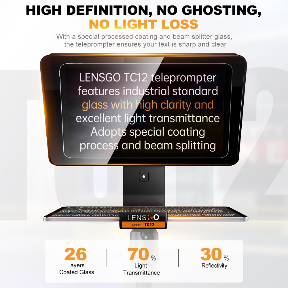 LENSGO TC12,12." Teleprompter for Camera/iPhone/iPad/DSLR w/ Remote, iOS/Android