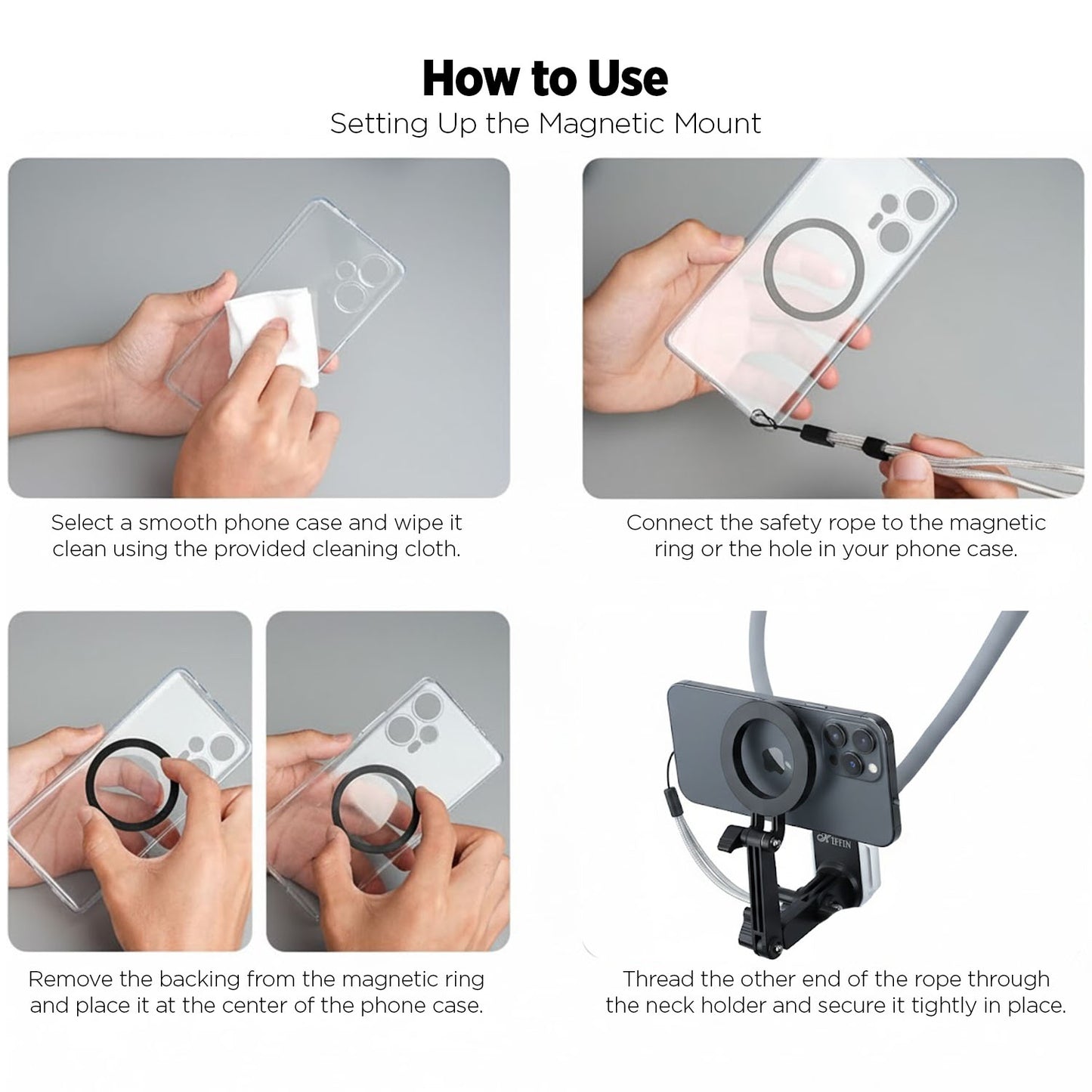 Magnetic Neck & Chest Mount | 360° POV Vlog Holder with Quick-Release Grip, IPhone & Android