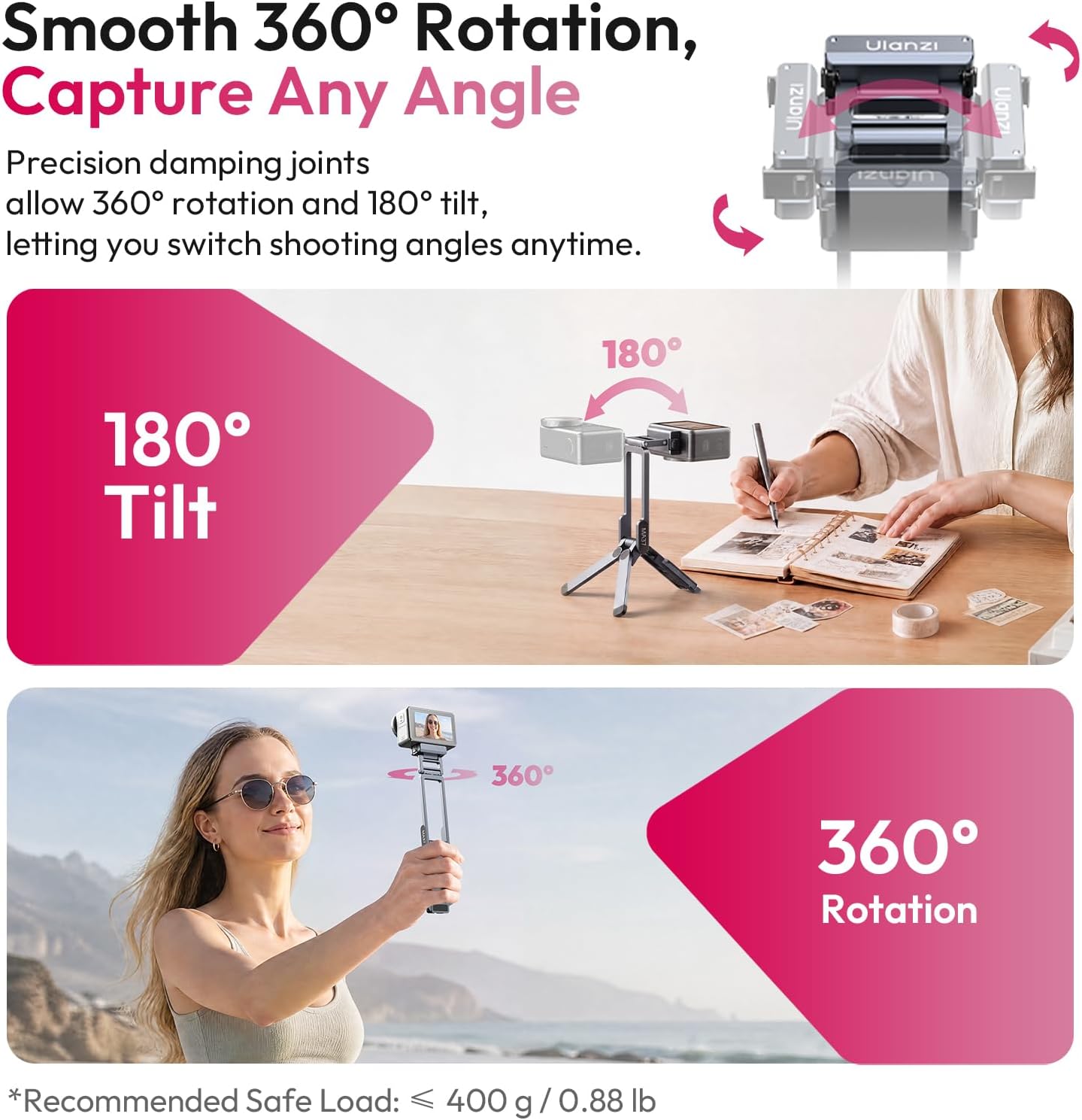 ULANZI MA37 Magnetic Quick Release Mini Tripod for DJI Osmo Action 3/4/5 Pro