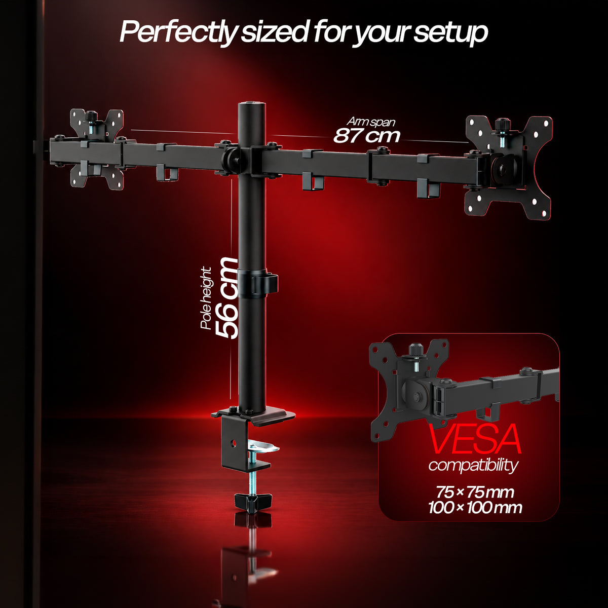 MS24 Dual Monitor Arm, 13–32in, Up to 10kg/22lbs, VESA 75x75/100x100, Desk Mount