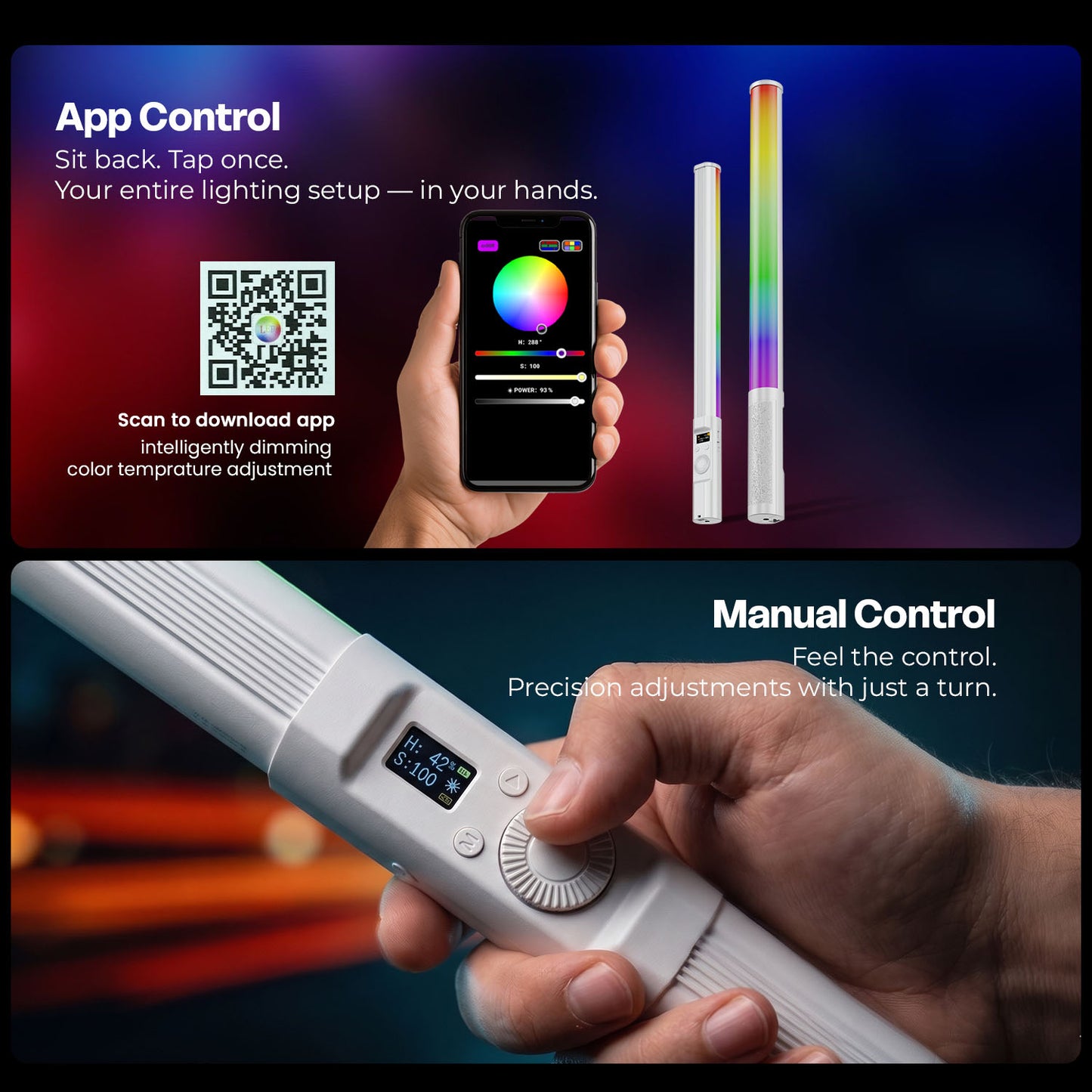 HF-225 RGB LED Stick Light 12W, 2500-9900K, App Control, 24 FX, 3000mAh, Type-C