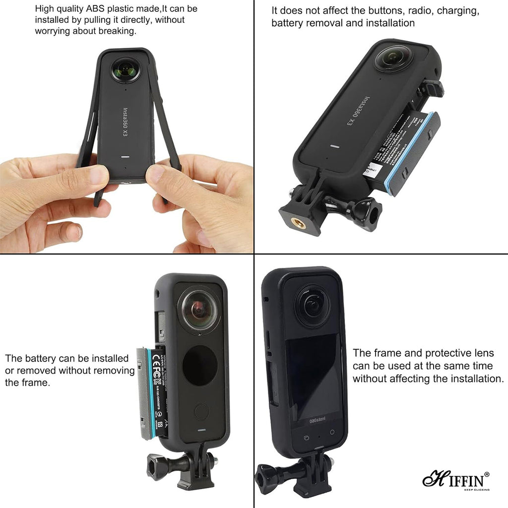 Hiffin Insta 360 ONE X3 Action Camera Plastic Case Protective Frame with 1/4 Thread for Enhanced Camera Mounting and Compatibility