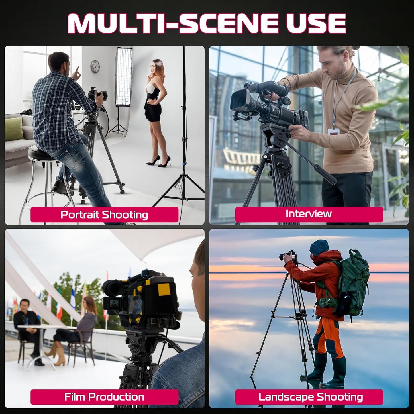 ULANZI MT-81 61in/155cm Camera Tripod 360° Fluid Head Aluminum 8kg Load