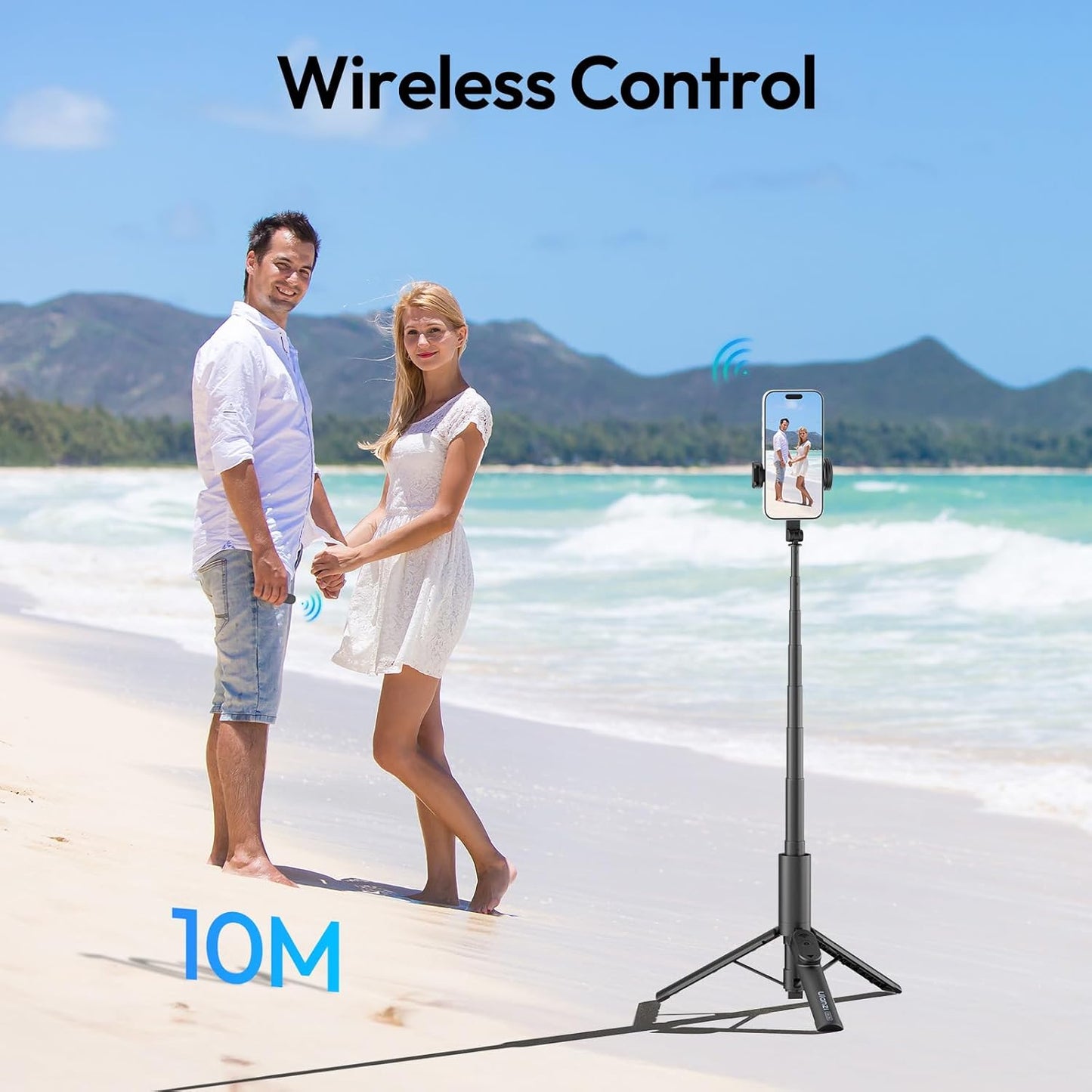 ULANZI SK26 40" Selfie Stick Tripod with Bluetooth Remote for iPhone-mobile clip
