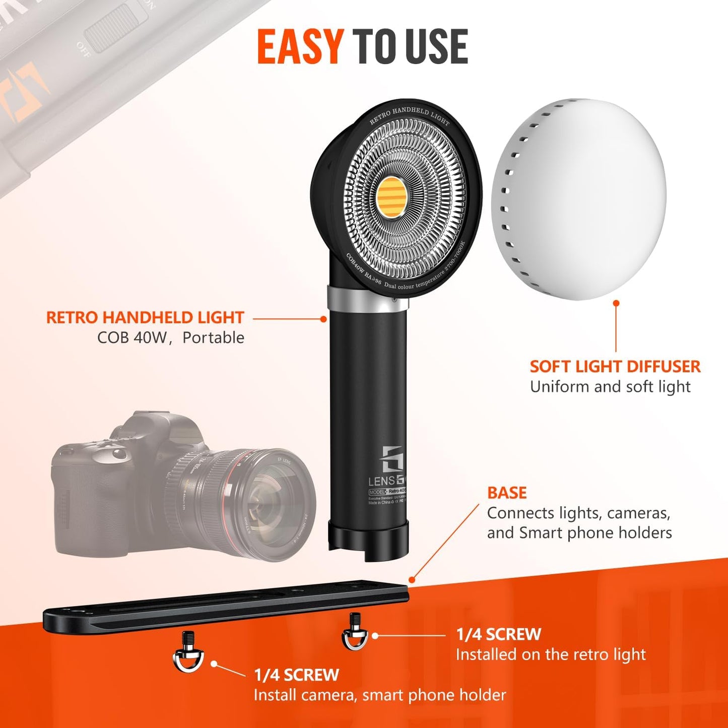 LENSGO 40SHB 40W Bi-Color Video Light, CRI96+, 8 Effects, Softbox, Rechargeable