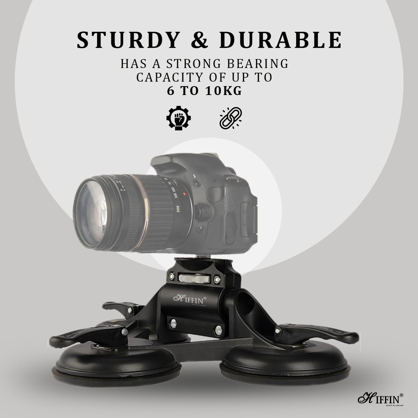HIFFIN Universal Triple Camera Suction Cup Mount Holder with 1/4" and 3/8" Screws and Compatibility with Cameras, DSLRs, Camcorders, Ball Heads & More