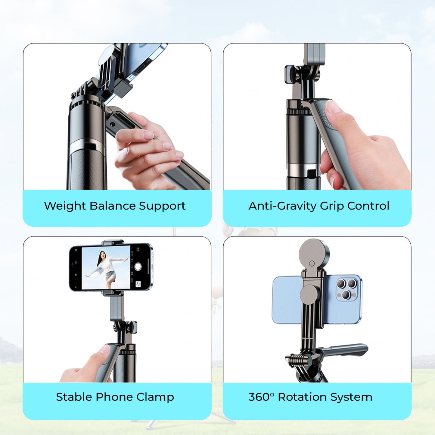 HF-16K 4-in-1 Selfie Stick Tripod w/ LED, 3 Modes, Remote