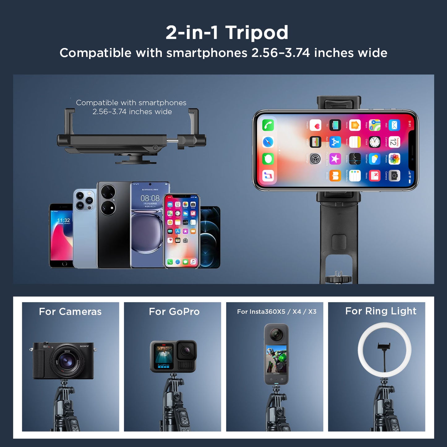 H8 Smart AI 360° Face-Tracking Selfie Stick Tripod, 63in/160cm Quad-Leg Stand