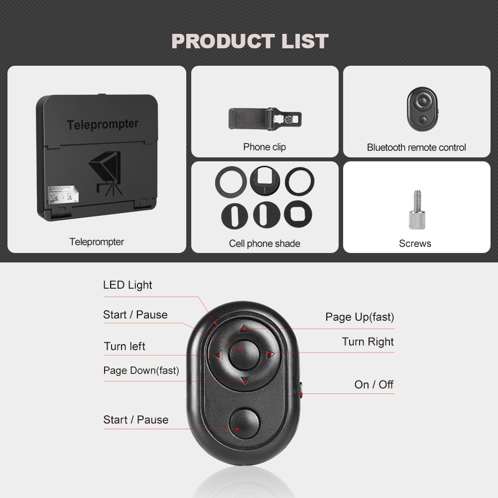 LENSGO TC7S Portable Teleprompter for Phone, Mini with Remote, iPhone & Android