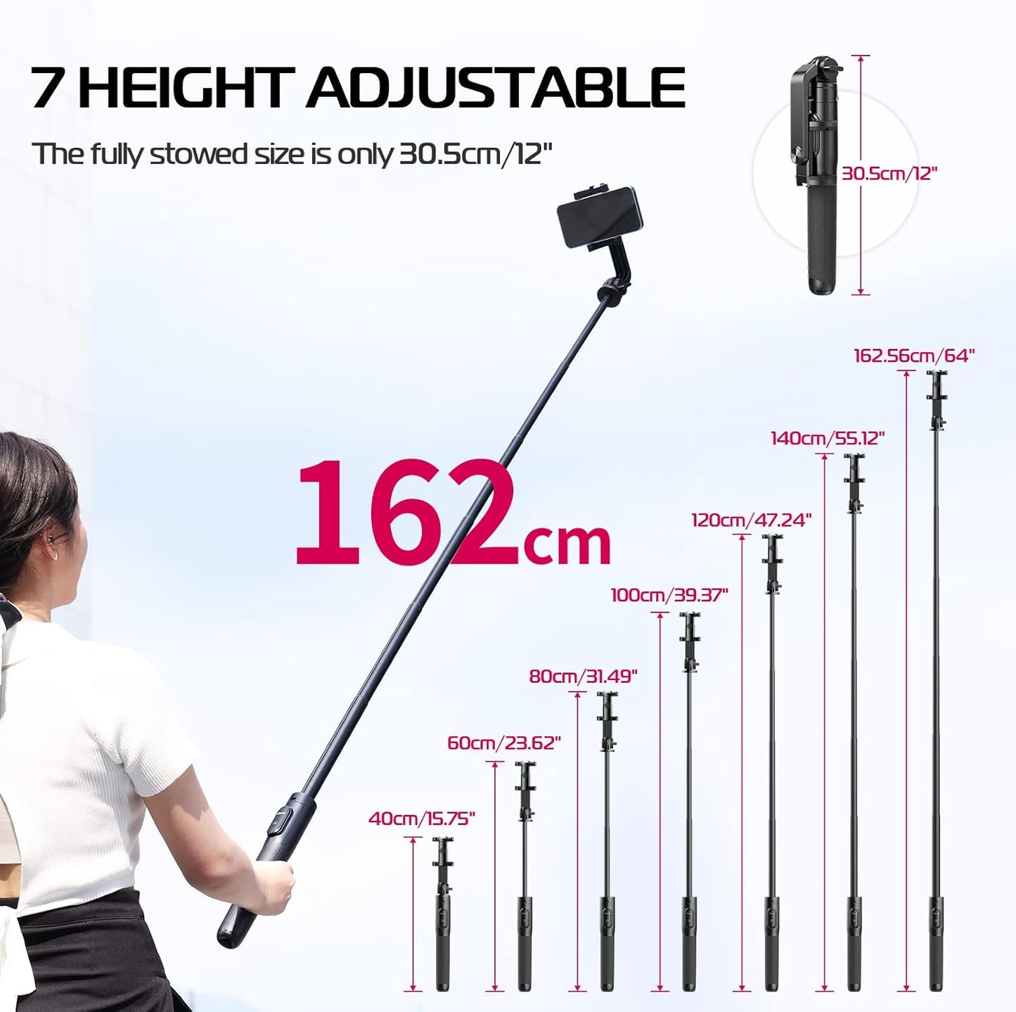 Ulanzi SK-03 1.6M Livestream Selfie Stick, 360 Rotation, Bluetooth
