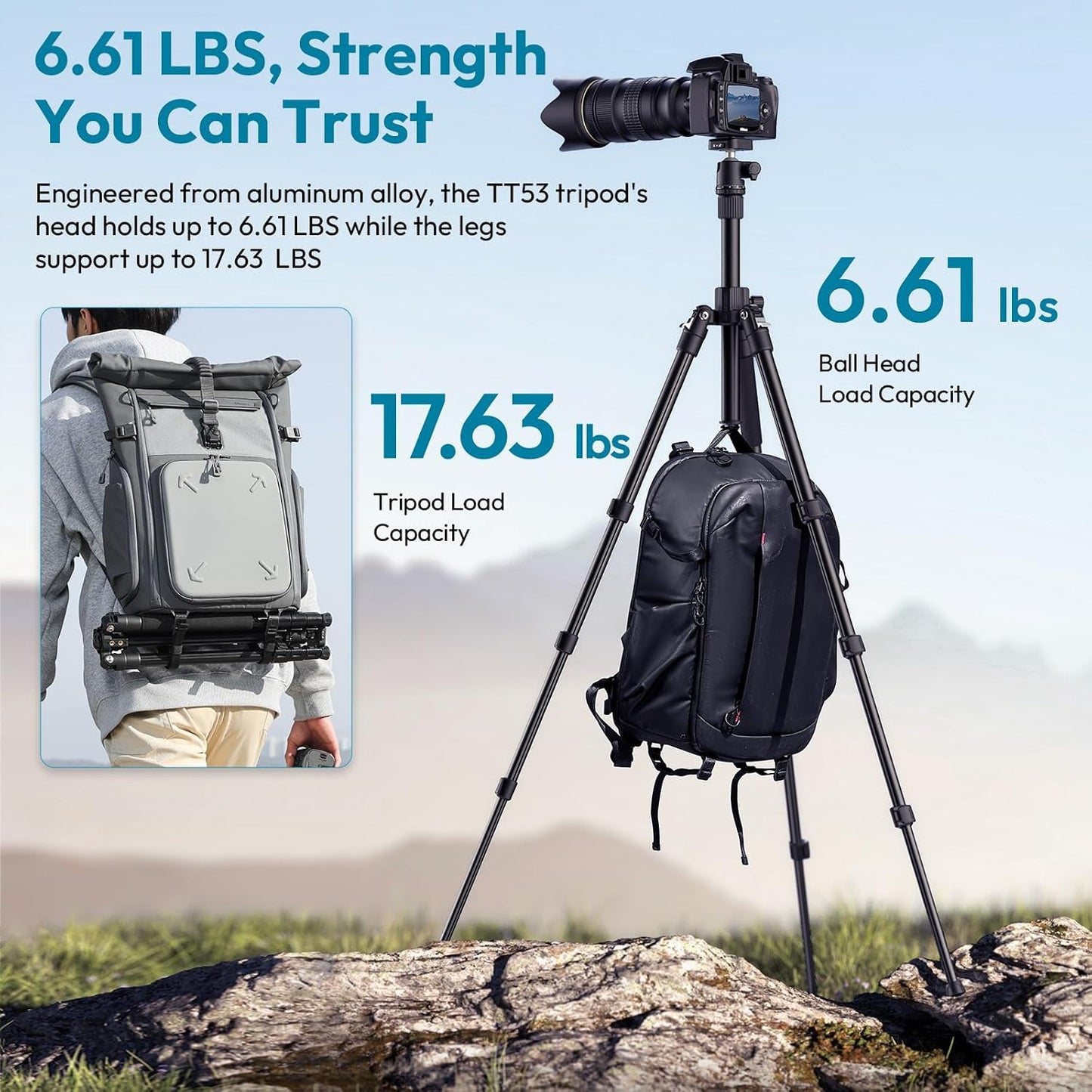ULANZI TT53 Camera Tripod, 70.8” Travel, Heavy Duty Foldable, 360° Ball Head UKA Plate