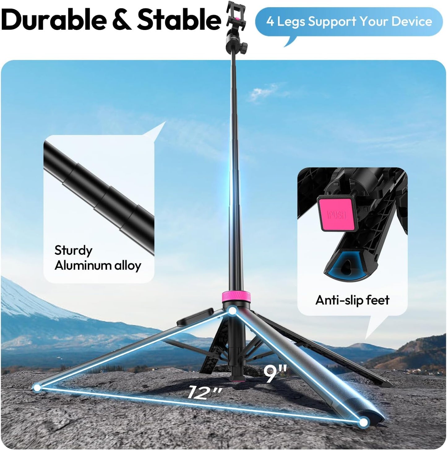 ULANZI MT44B Auto Pop Tripod 59" w Remote, Dual Mount, 360° Head