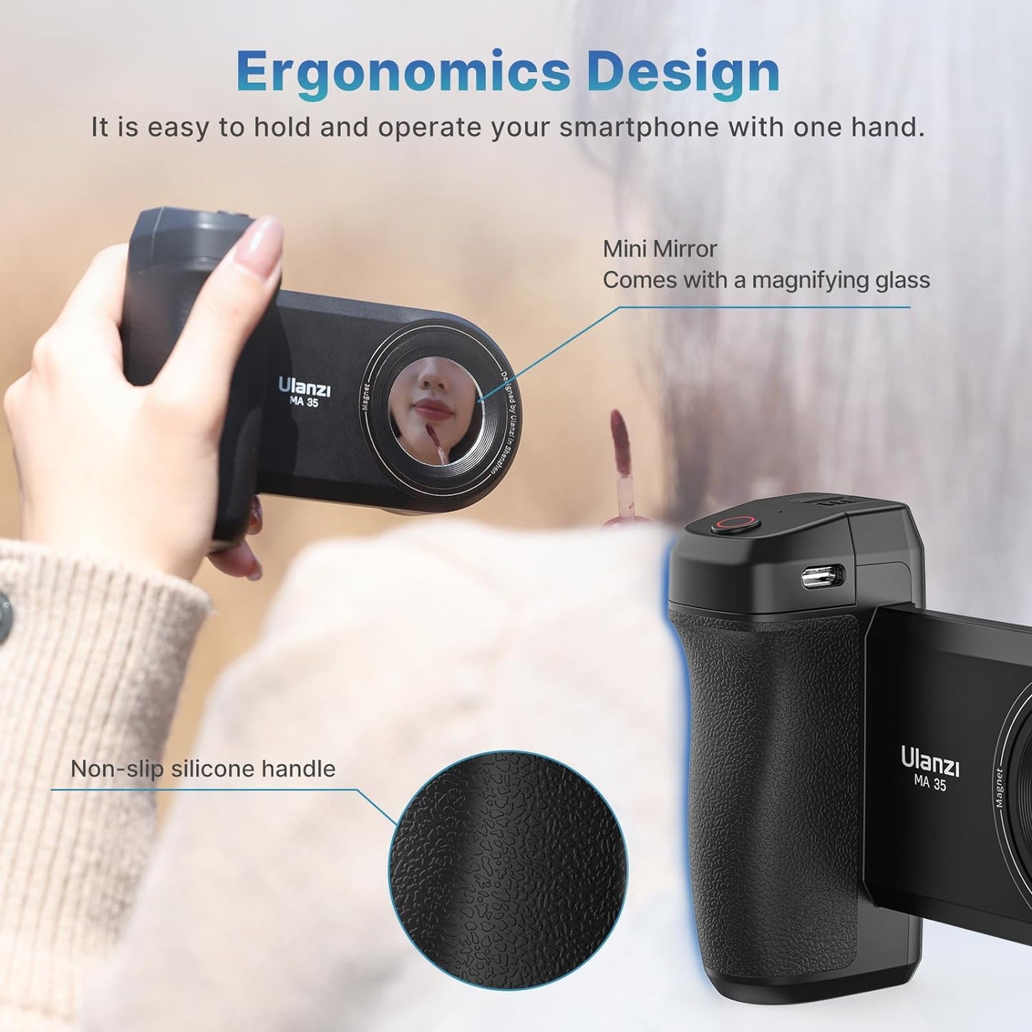 MA35 Selfie Phone Tripod Mount, 2-in-1 Magnetic Clip with Remote Shutter