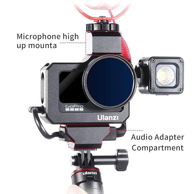 ULANZI Select G9-5 Aluminum Housing Cage for Gopro Hero 9 Black, 2 Cold Shoe Mount Mic Light Stand Storage Case for Gopro Microphone Adapter Vlog Accessory Compatible for Tripod Selfie Stick