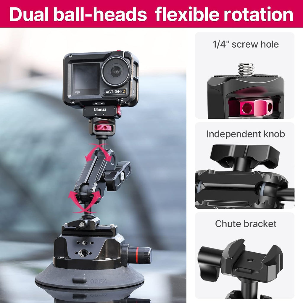 ULANZI SC-02 Suction Mount Magic Arm Bracket for DSLR Cameras for GoPro Action Camera Video Shooting